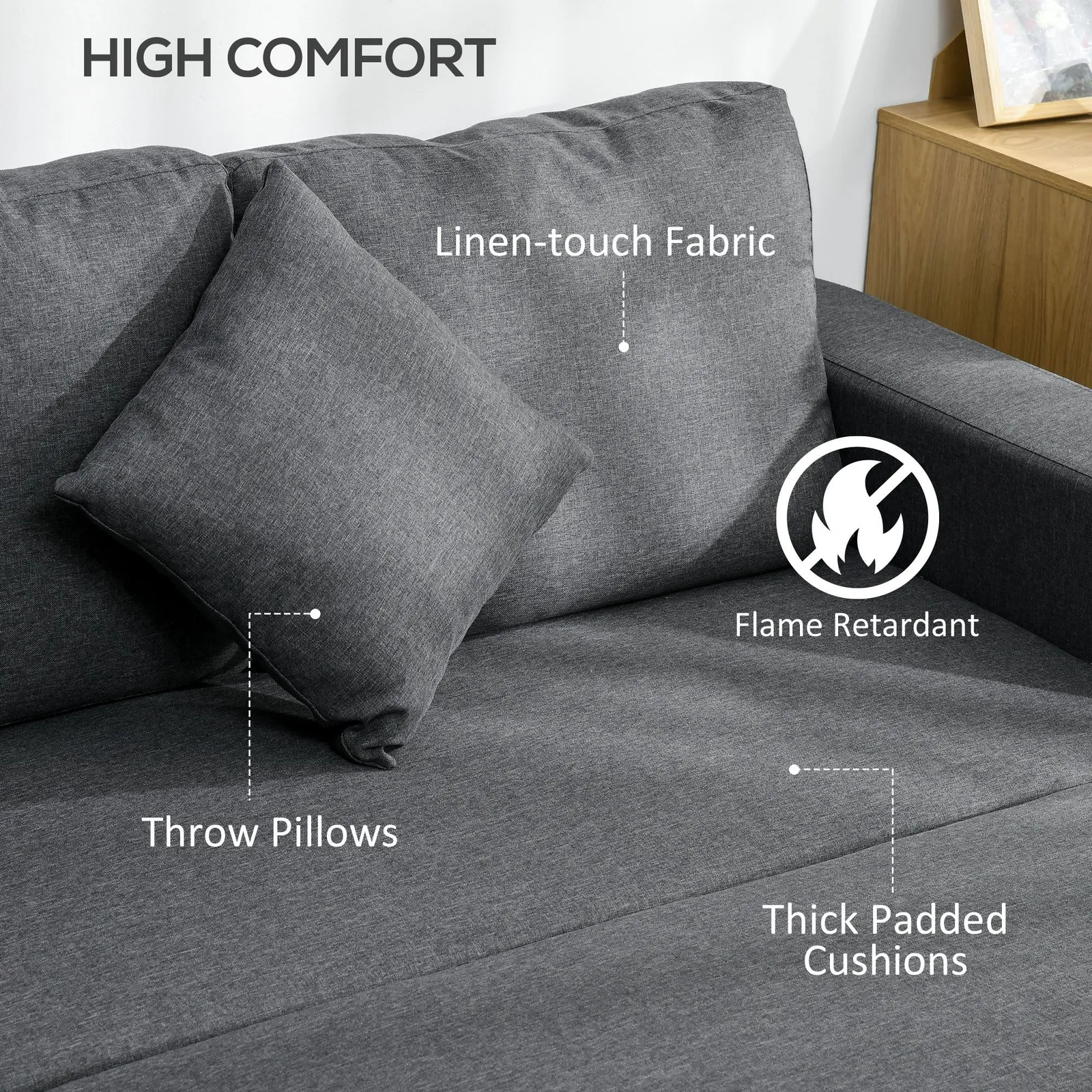 HOMCOM 3 Seater Corner Sofa Bed with Storage Reversible Chaise Dark Grey 5