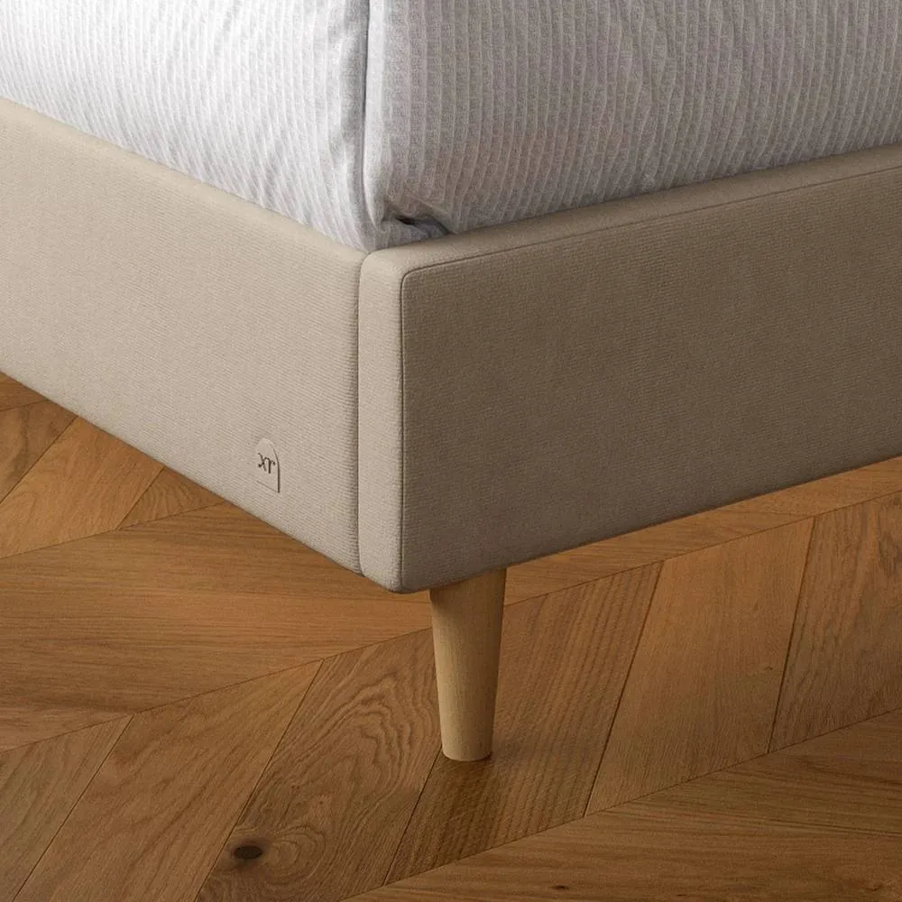 X Rocker Maisie Velvet Upholstered Bed Frame with LED Lights in Beige 2