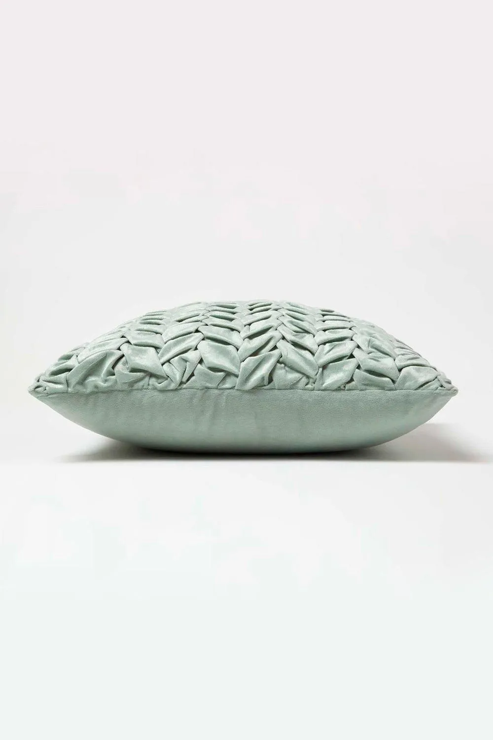 Homescapes Grace Pleated Velvet Cushion in Green 4