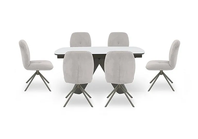 Perla Gloss Extending Dining Table and 6 Fabric Swivel Chairs - 160-cm