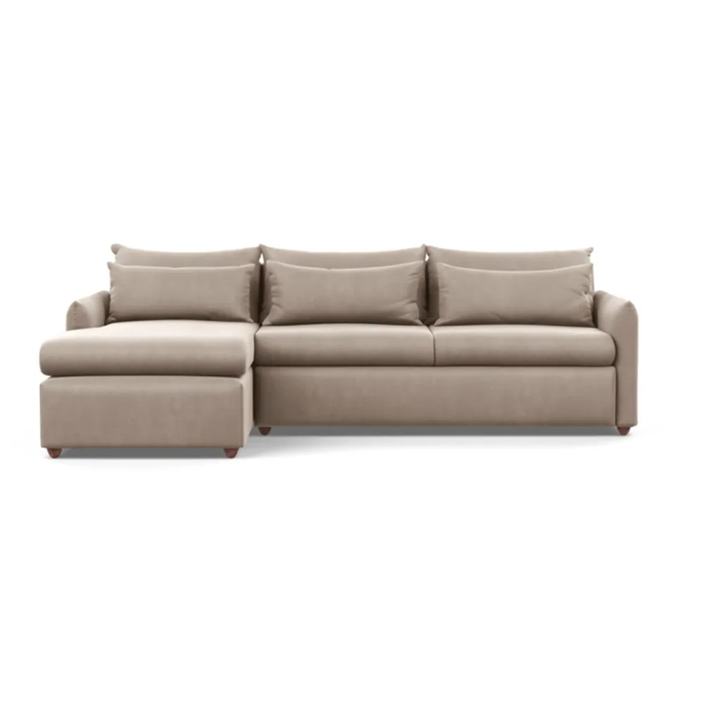 Heal's Pillow Large Left Hand Corner Chaise Varese Velvet Dove Chestnut Stain