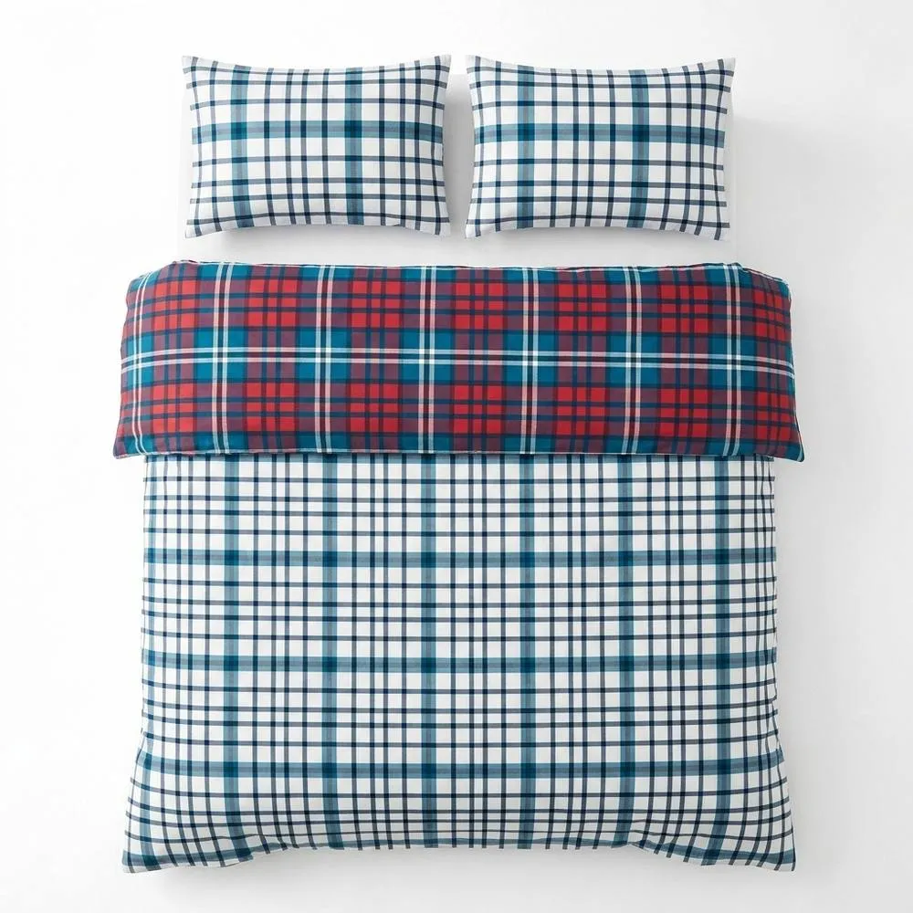 Rapport Home Ross Check Christmas Reversible Duvet Cover Set in Red 4