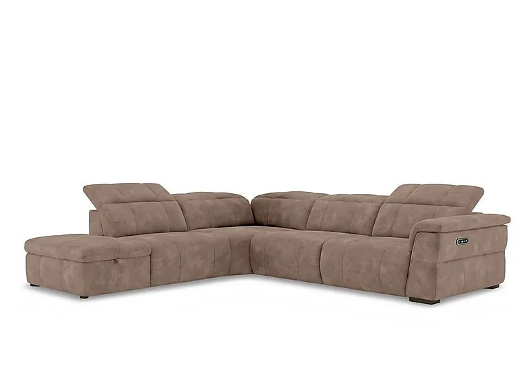 Inca Fabric Power Recliner Left Hand Facing Corner Sofa with Power Headrests and Storage Chaise End - Manhattan Nutmeg - Sofas and Armchairs - In Time for Christmas