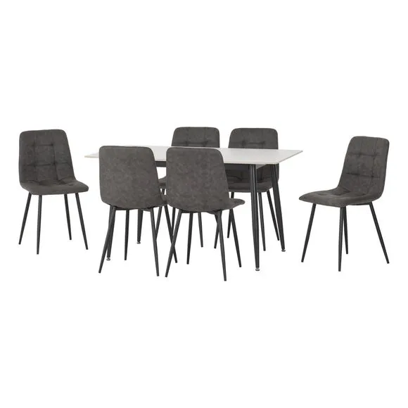 Fenton 4 Seater Dining Table Set with 6 Charcoal Suede Dining Chairs 2
