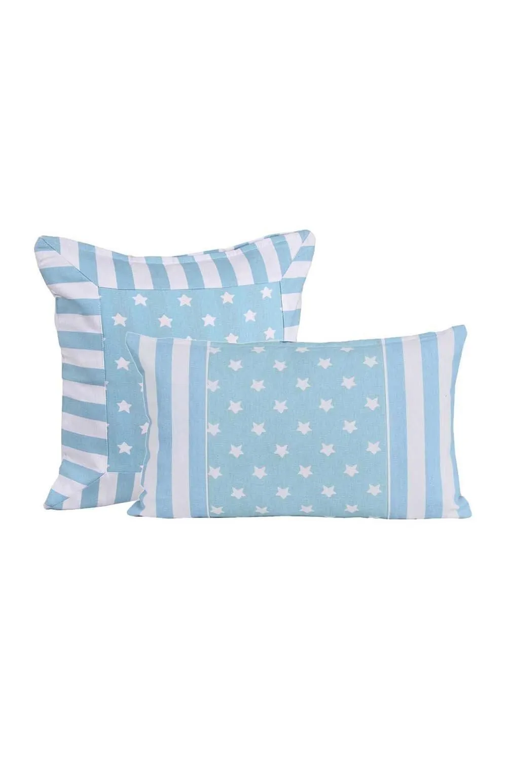 Homescapes Cotton Blue Stripe Border & Stars Cushion Cover 3