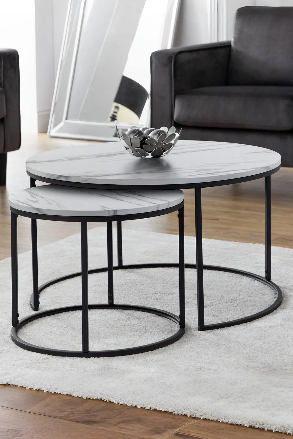 Julian Bowen Bellini Round Nest of 2 Coffee Tables in White