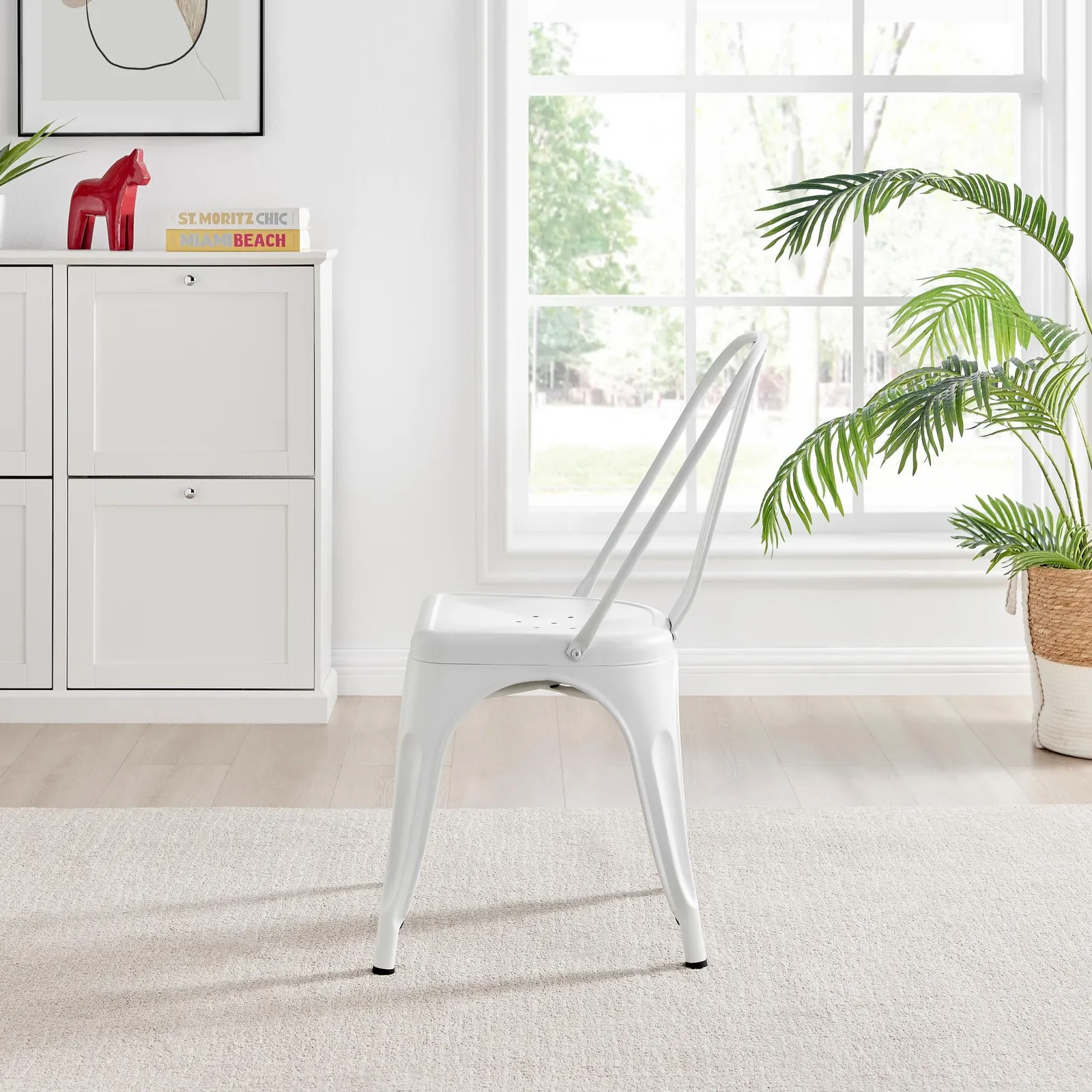 FurnitureboxUK Set of 2 Colton Industrial Steel Stackable Tolix Style Dining Chairs in White 5