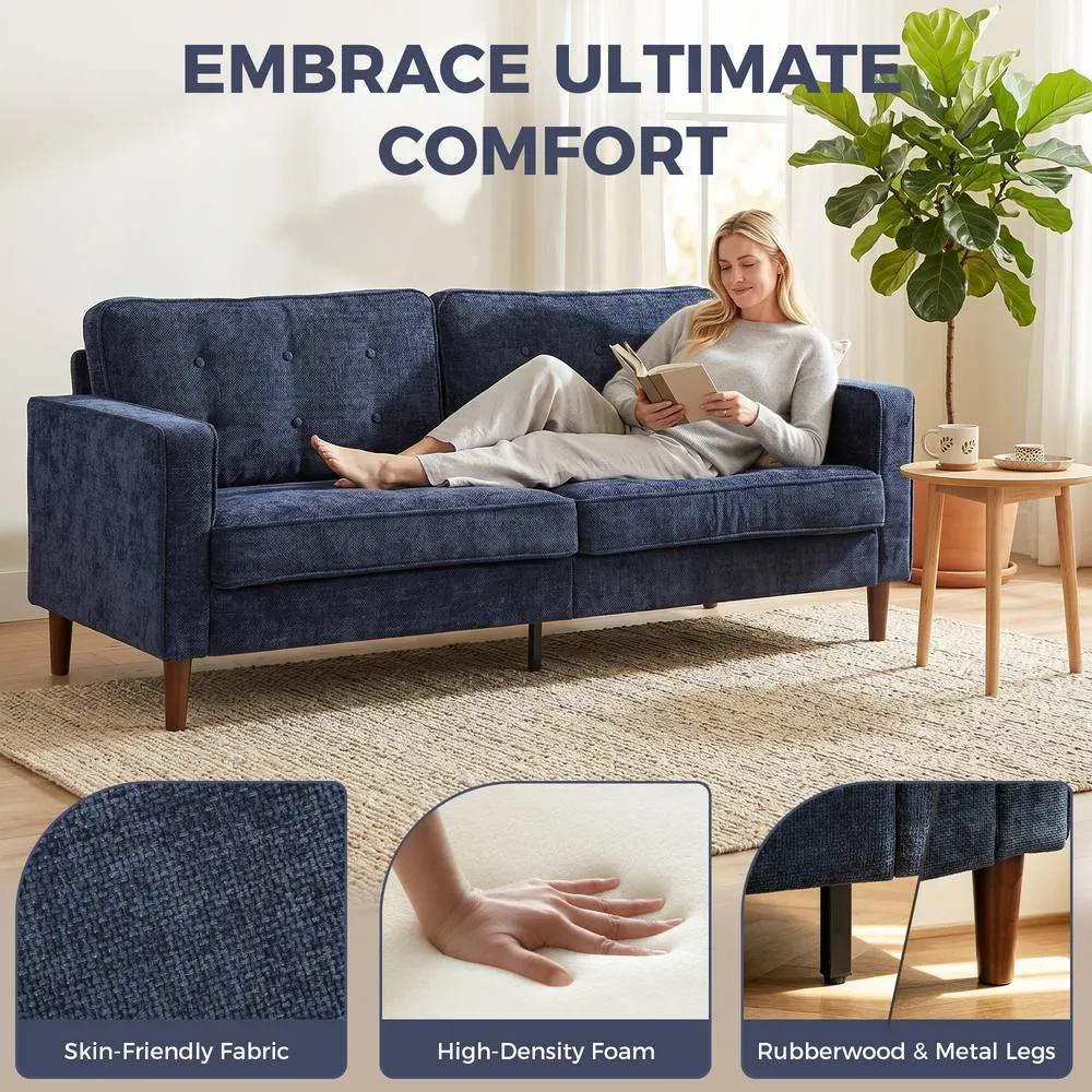 HOMCOM 3 Seater Sofa with Button Tufting Wood Legs, Dark Blue 4