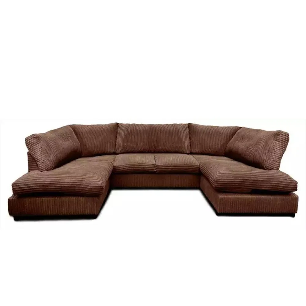 Bliss Furniture Jumbo Cord U-Shaped Full Back Sofa Brown Modern Design, Super Comfy
