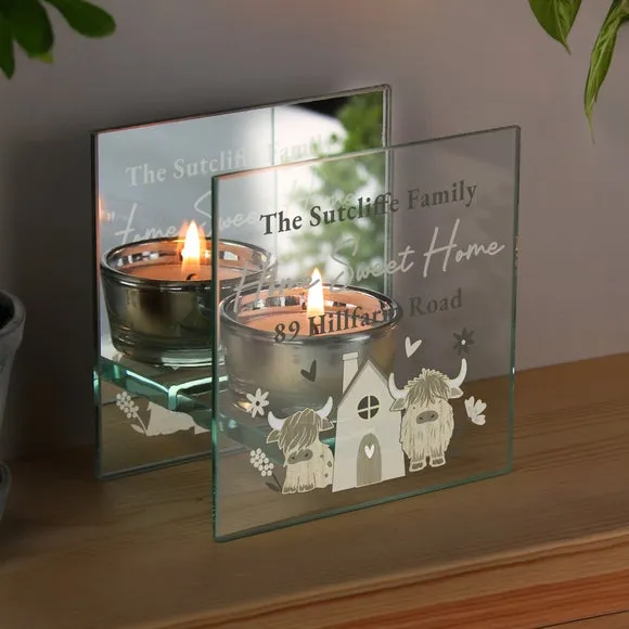 Personalised Highland Cow Mirrored Tealight Holder 2