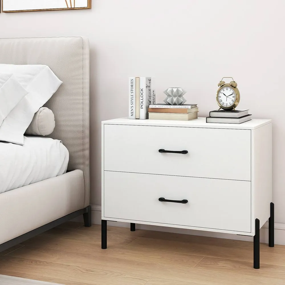 Costway 2 Drawers Dresser Nightstand with 2 Removable Drawers-White in White 4