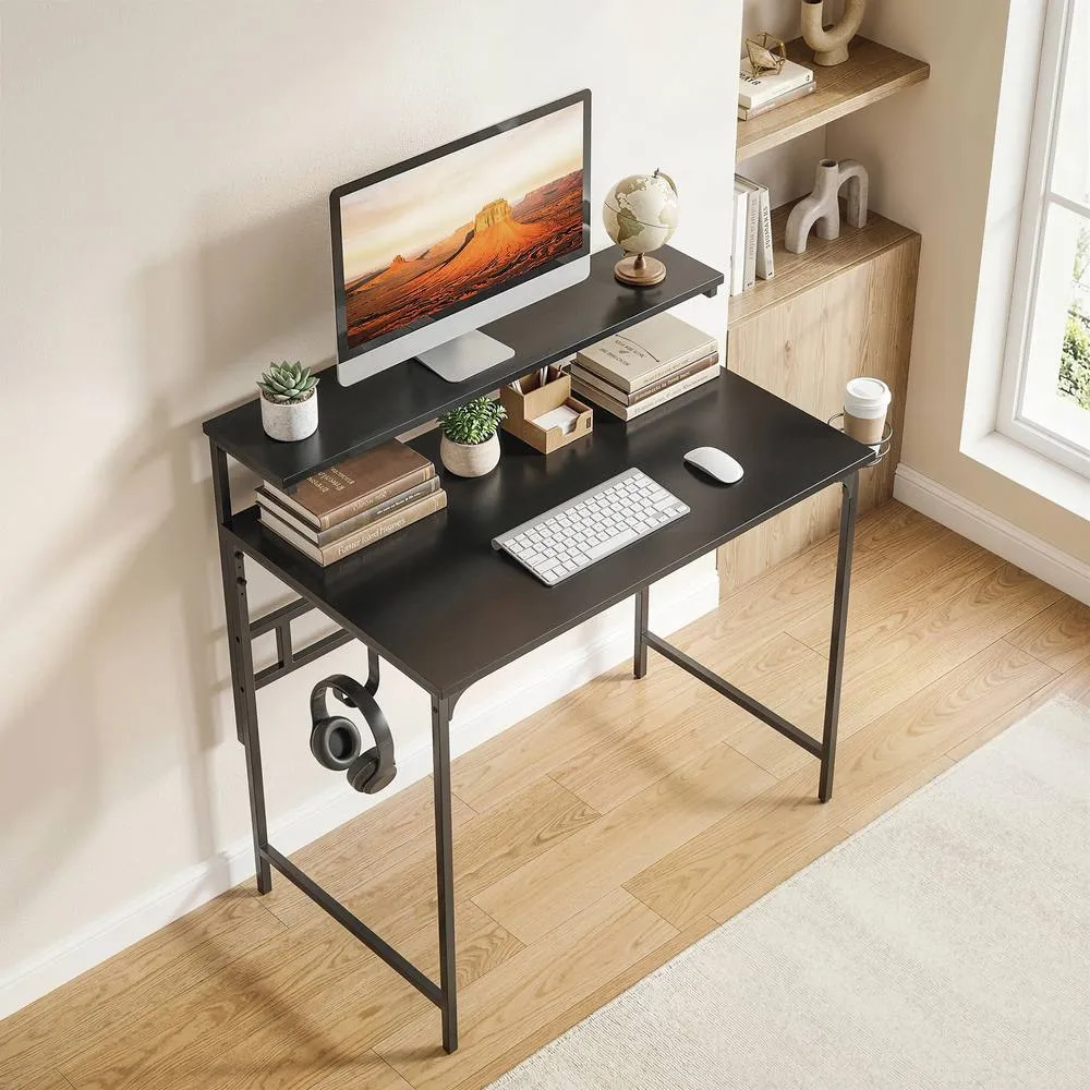 HOMCOM Computer Desk, 80cm Home Office Study Table with Hutch Shelf in Black