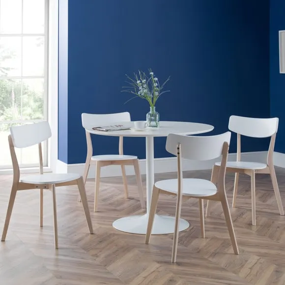 Blanco 4 Seater Round Pedestal Dining Table with 4 Casa Chairs, White 2