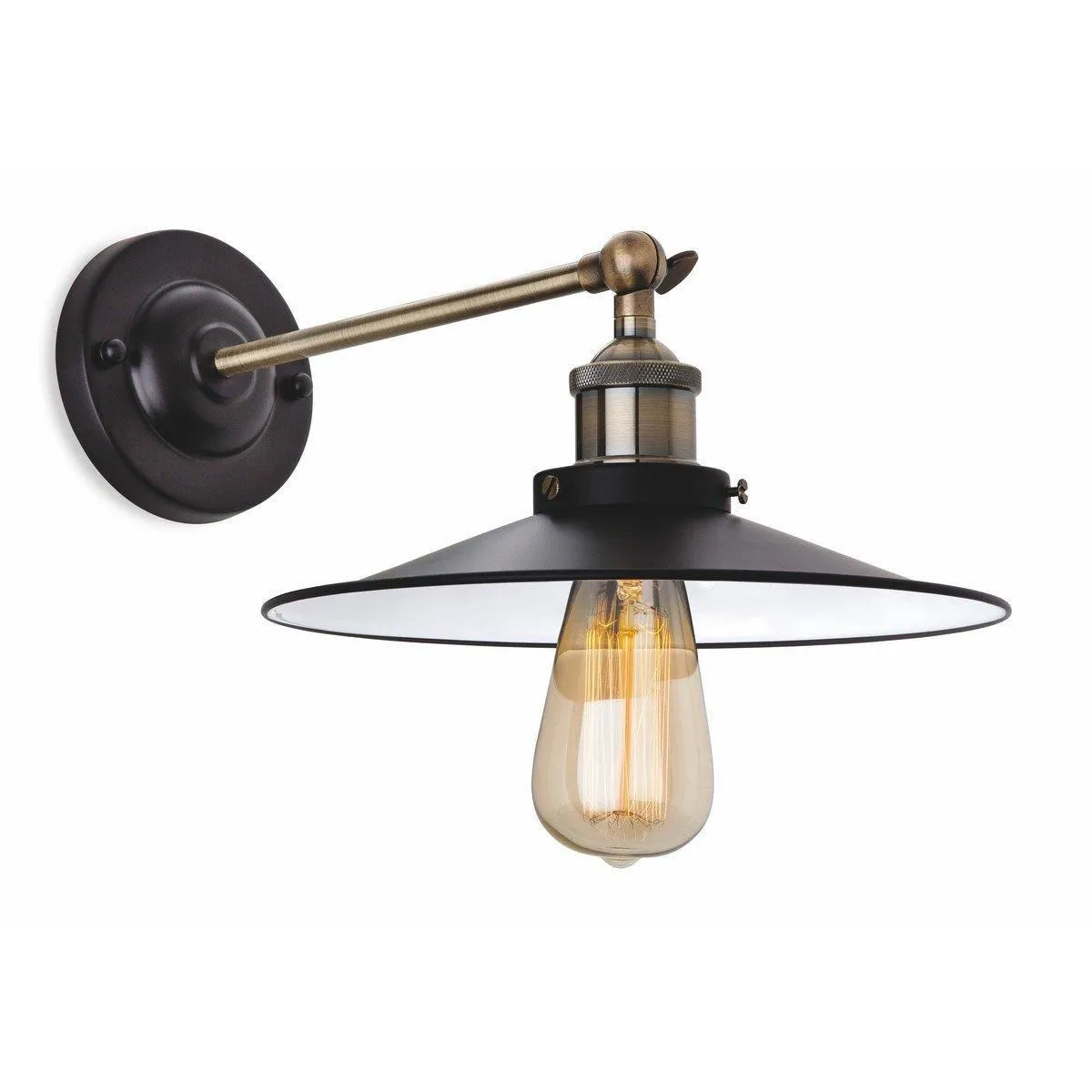 Netlighting Ashby 1 Light Indoor Dome Wall Light Black Antique Brass E27 in Gold