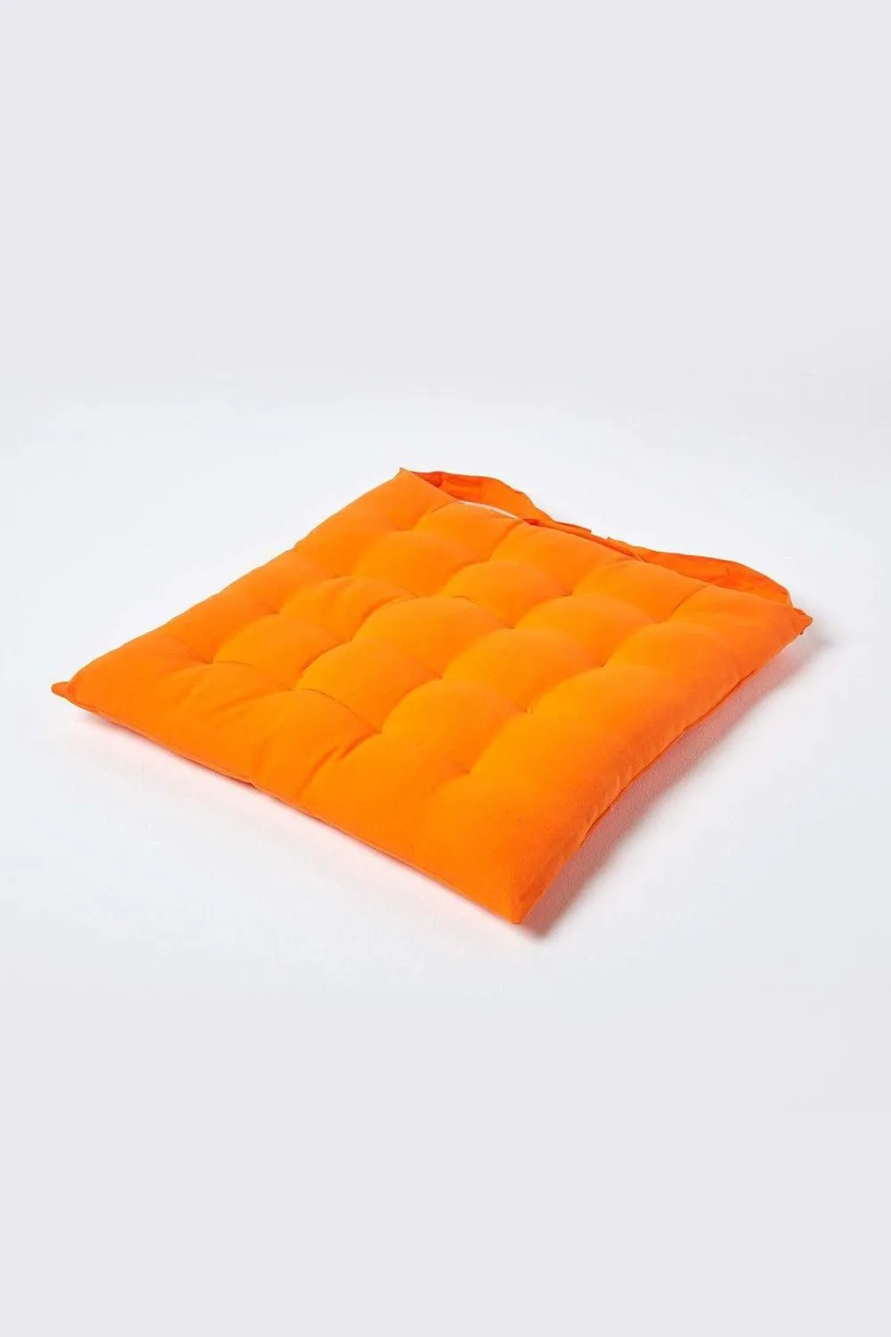 Homescapes Seat Pad Luxury 100% Cotton Indoor Outdoor Garden Cushion, Button Tie, 40cm in Orange 1