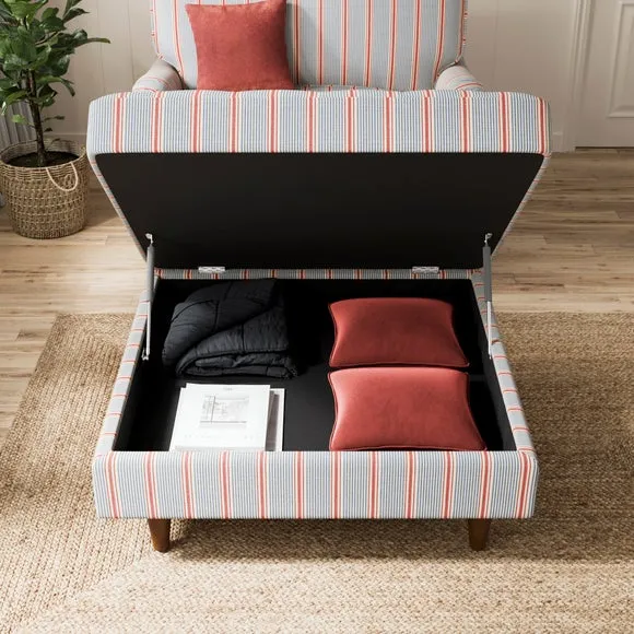 Zoe Retro Coastal Stripe Square Storage Footstool 2