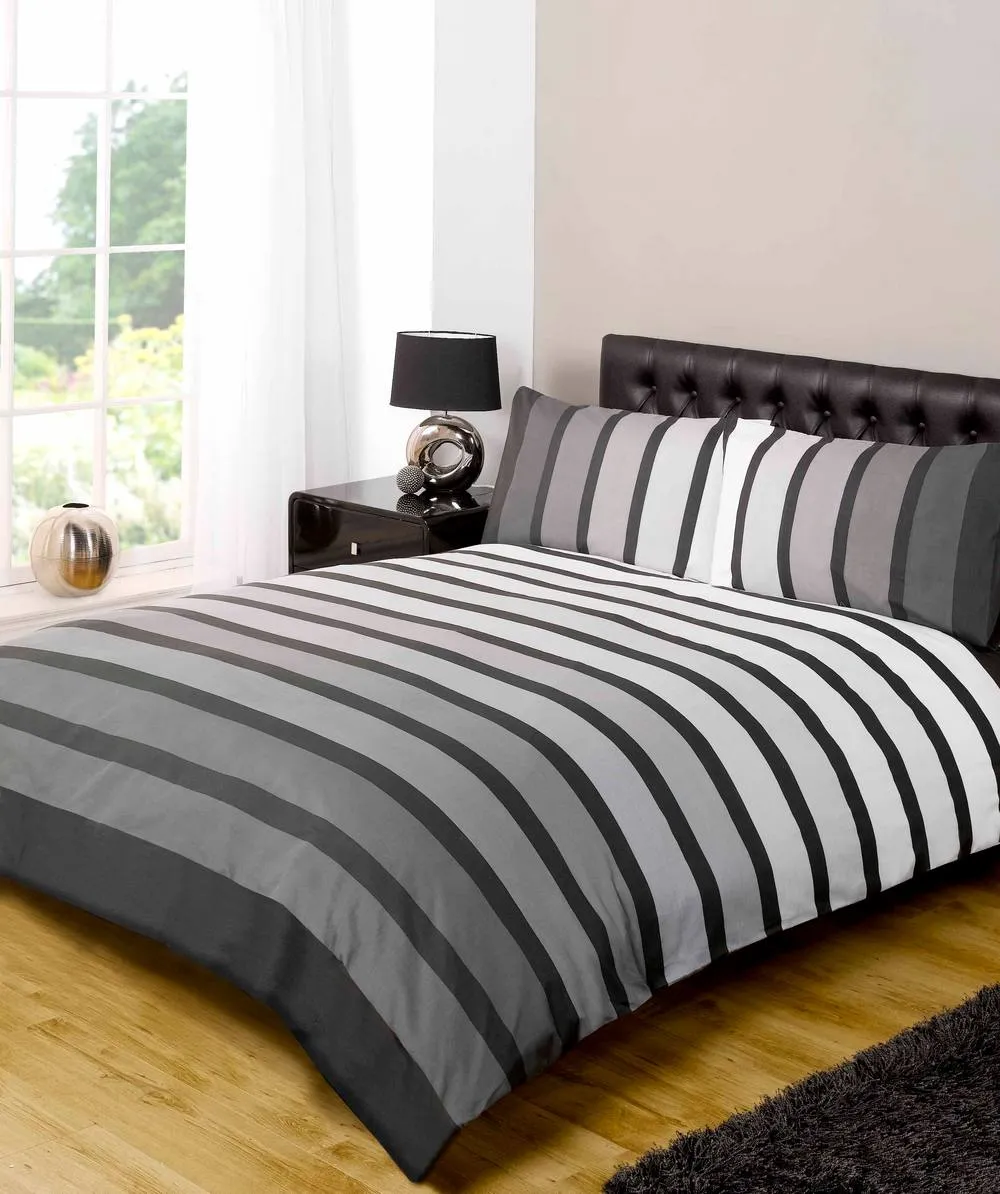 Rapport Home Soho Stripe Polycotton Duvet Cover Set with Pillowcase in Black 1