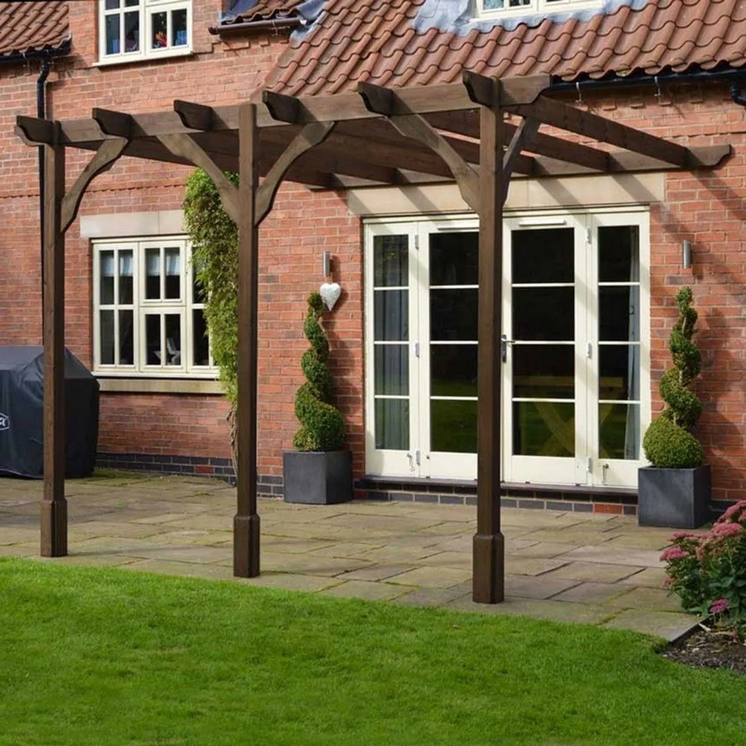 Rutland County Garden Furniture Ltd Wall Mounted Premium Pergola 3 Posts, L480 x W720 x H270 cm, Brown 3