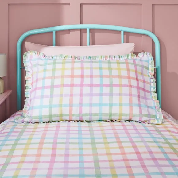 Rainbow Frilled Checked 100% Cotton Duvet Cover & Pillowcase Set 2