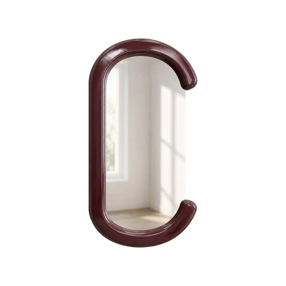 sweeek Oval mirror with wood decor 91cm in Burgundy 3