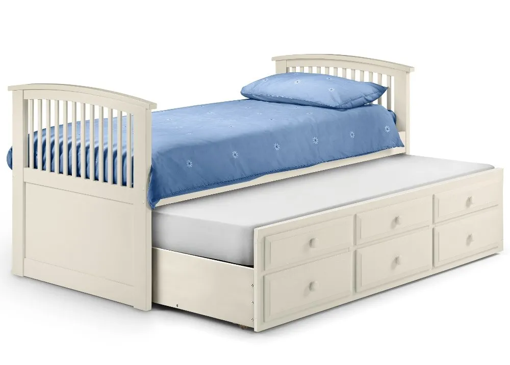 Hornblower Stone White Wooden 3 Drawer Storage Guest Bed Frame and Trundle - 3ft Single