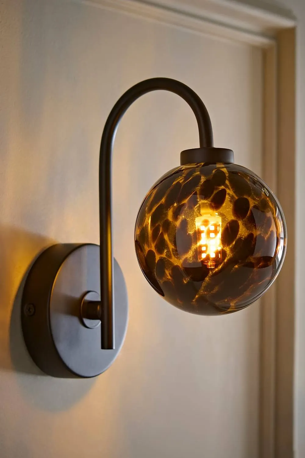 ValueLights Chiara Leopard Print Hand Blown Glass Globe Shade Wall Light in Black 1