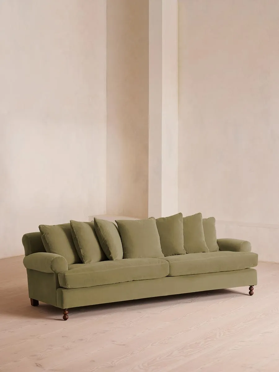 Audrey Four Seater Sofa, Velvet, Lichen