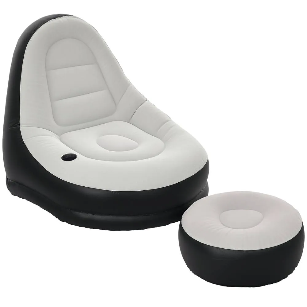 OUTSUNNY Inflatable Chair & Footstool for Gaming, Reading, Watching in Grey 2