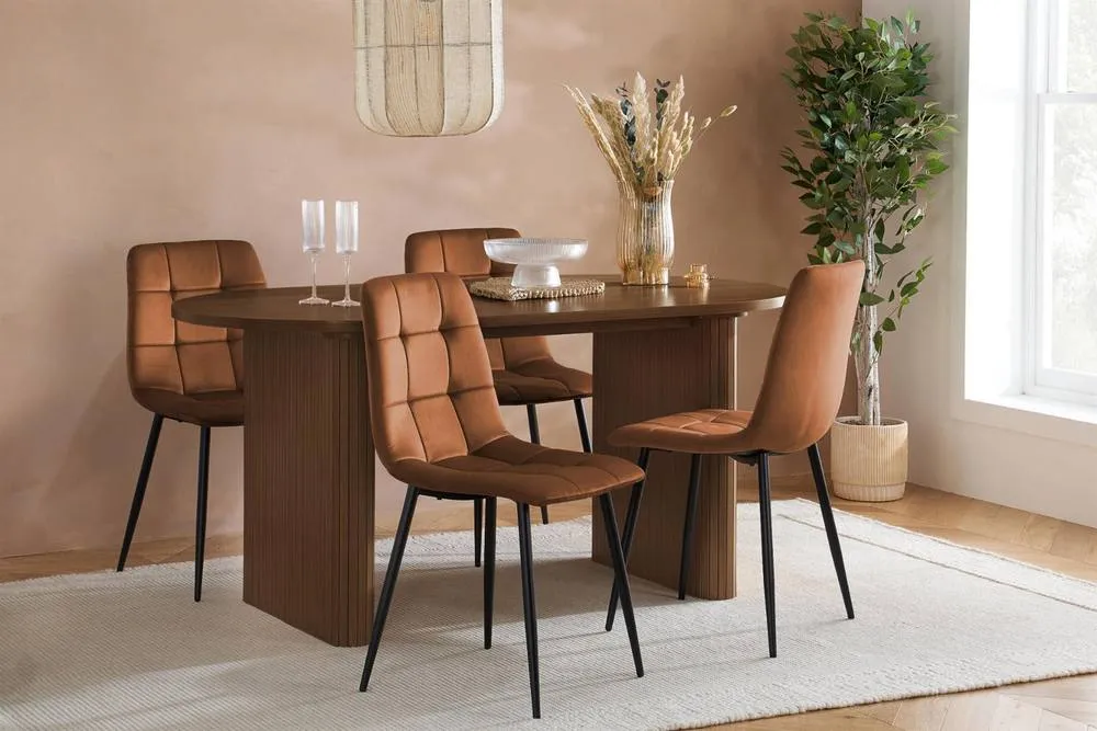 Birlea Axel Oval Fluted Dining Set Table With 4 Chairs in Brown