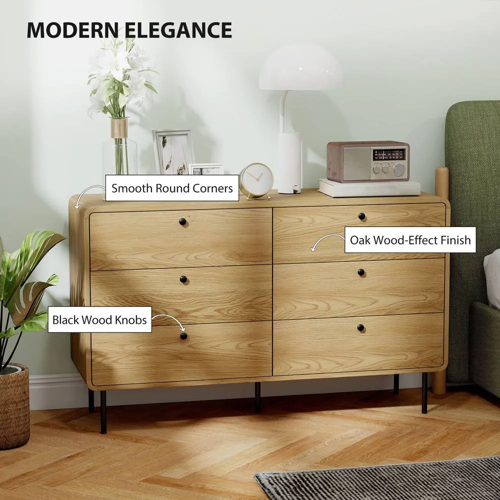 HOMCOM Chest of Drawers for Bedroom, Modern 6 Drawer Dresser, Oak in Natural 5