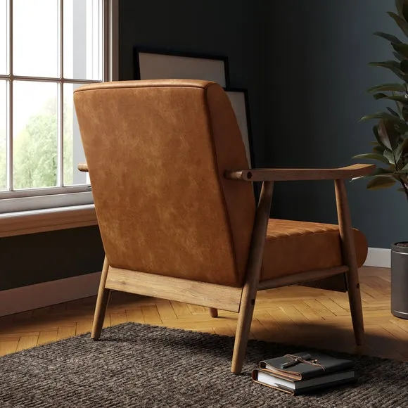 Quinn Faux Leather Wooden Arm Accent Chair 3