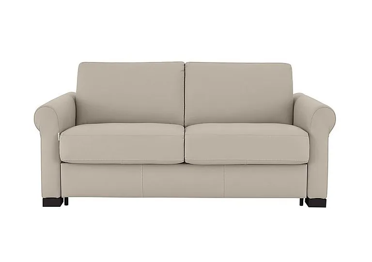 Alcova 2 Seater Leather Sofa Bed with Scroll Arms - Botera Crema
