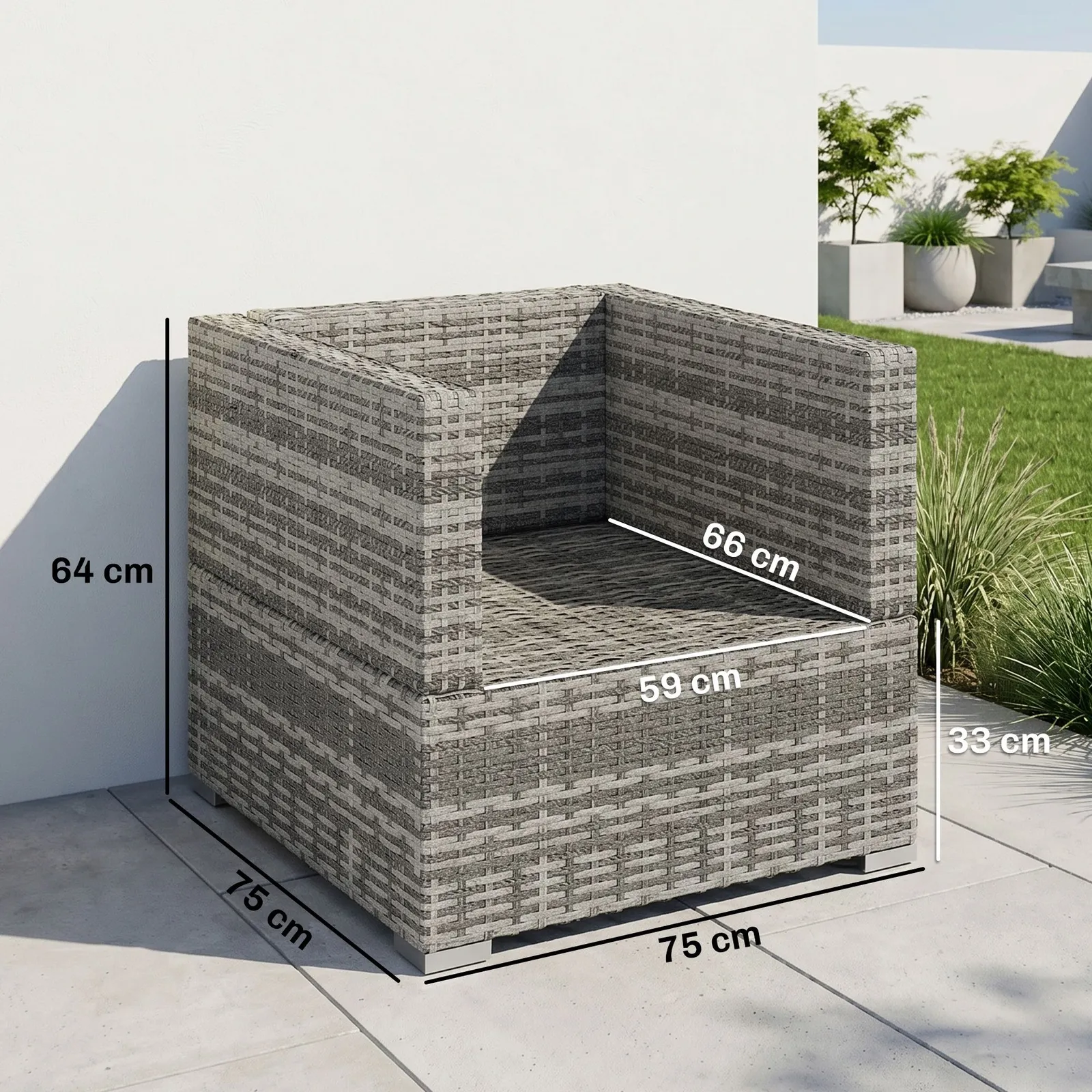 OUTSUNNY Outdoor Garden Furniture Rattan Single Middle Sofa w/ Cushions in Grey 3