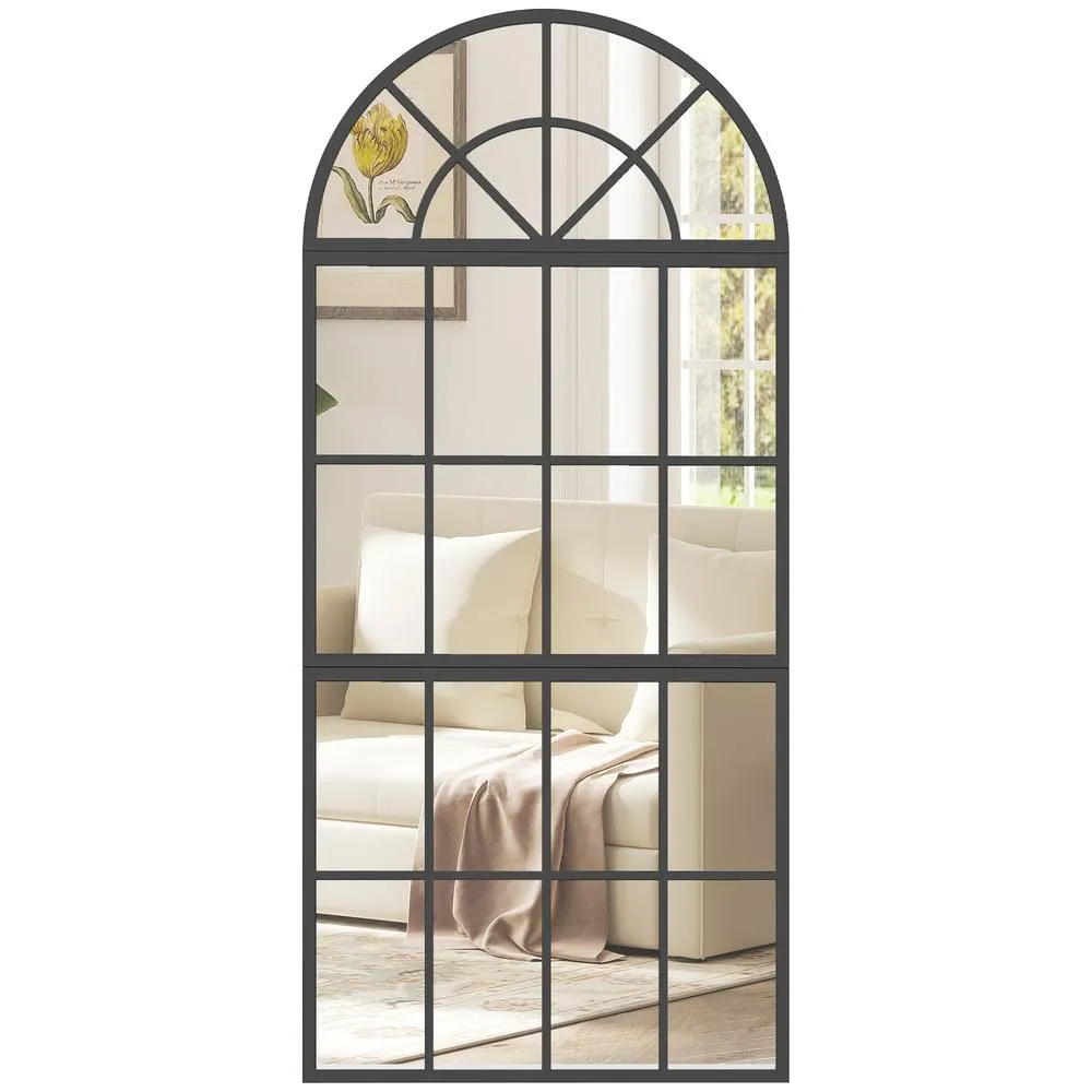 HOMCOM Large Arched Wall Mirror with 3-Piece & Tempered Glass in Black 2