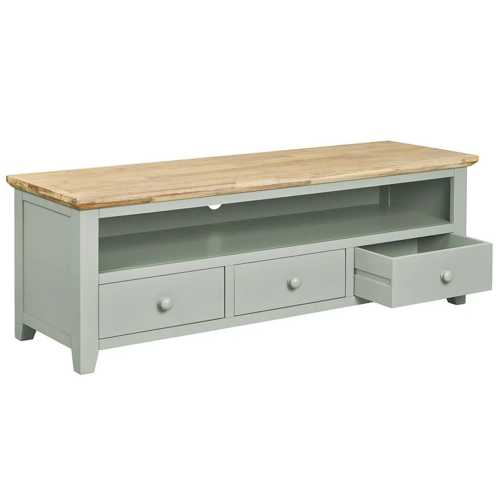 Statement Furniture Florence Large TV Stand with 3 Drawers & Shelf in Light Green 5