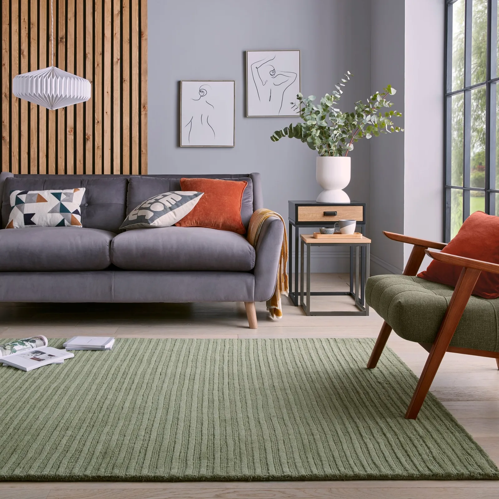 Wool Cord Stripe Rug Wool Cord Olive