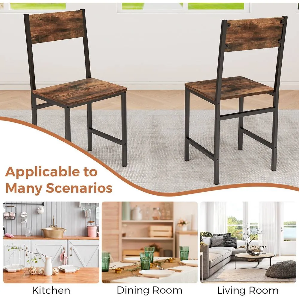 Costway Set of 2 Dining Chairs Armless Dinner Chairs w/ Metal Legs-Brown in Brown 5