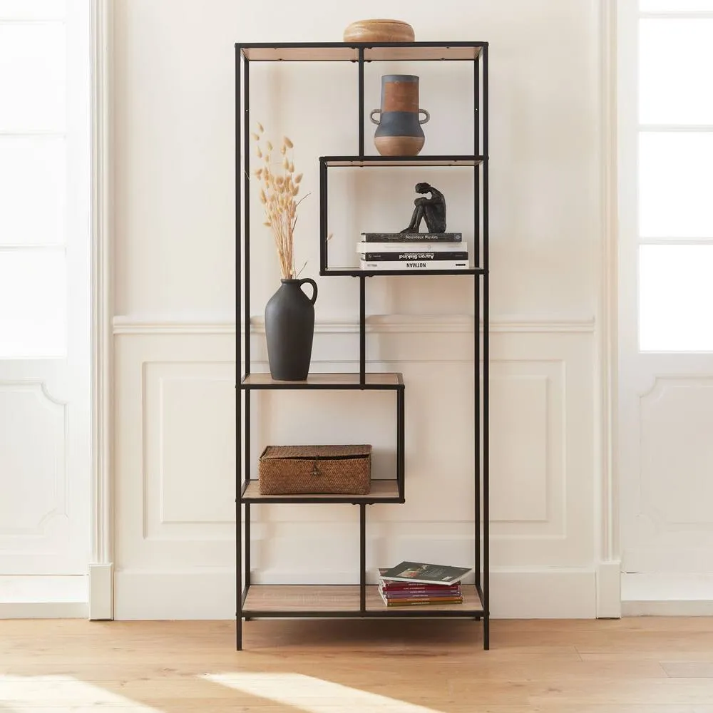 sweeek 6-level Industrial Bookshelf In Metal & Wooden Effect in Light Brown
