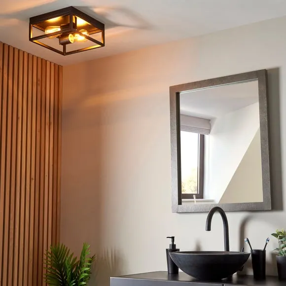 London Industrial Bathroom 2 Light Flush Ceiling Light 3