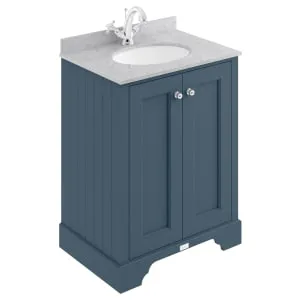 Bayswater Victrion Stiffkey Blue Traditional Freestanding Vanity Unit & Grey Marble Top Basin - 600mm