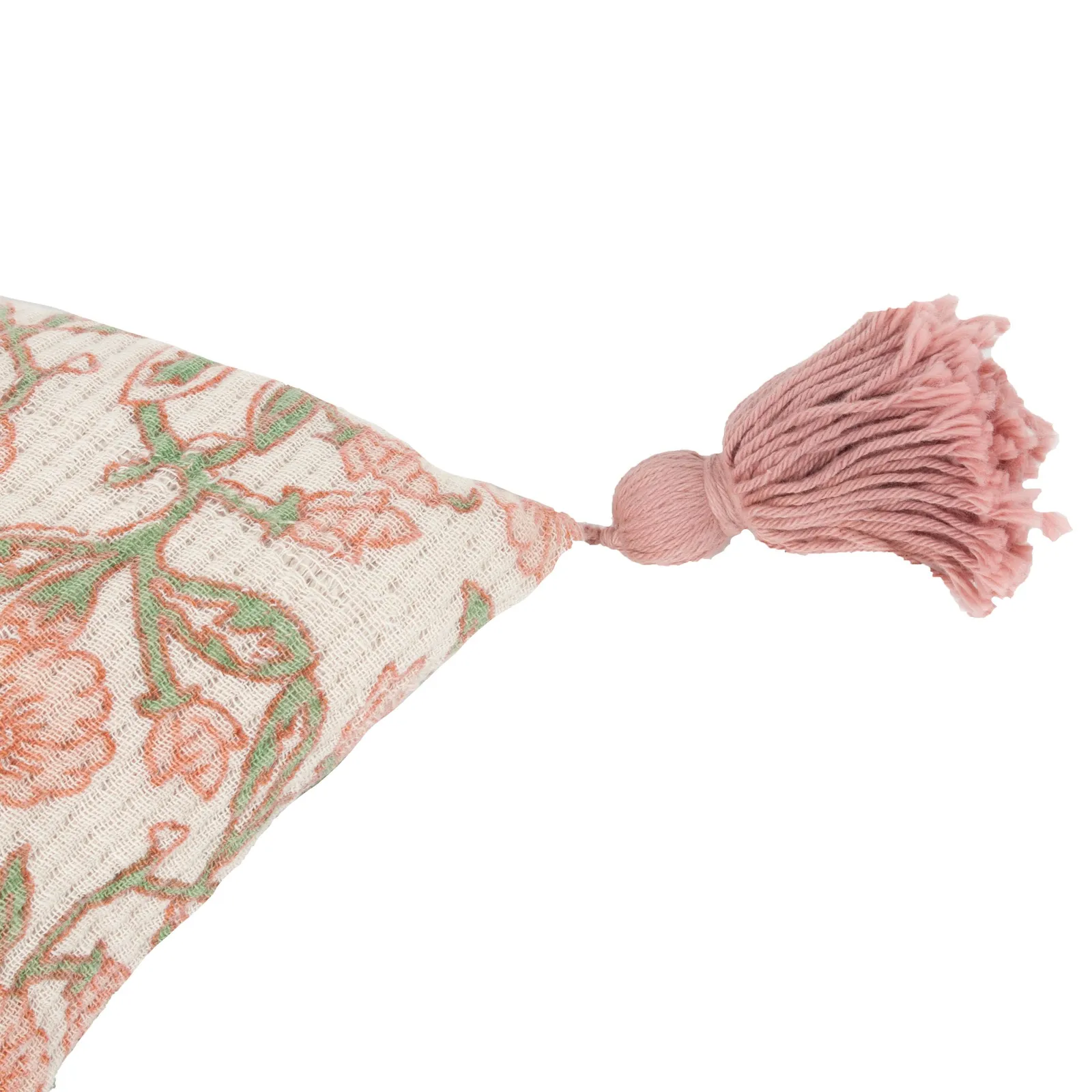 Paoletti Delphine Floral Tasselled 100% Cotton Cushion in Pale Pink 5
