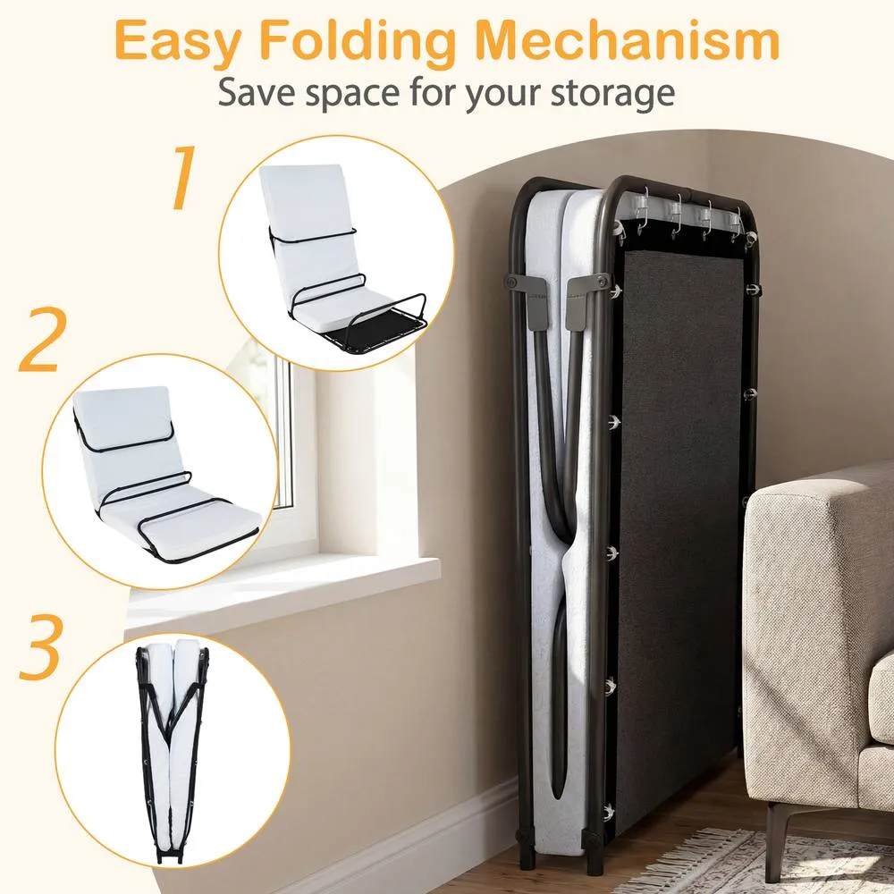Costway Folding Bed with Mattress Single Size Guest Bed Rollaway Fold Up Bed in White 5
