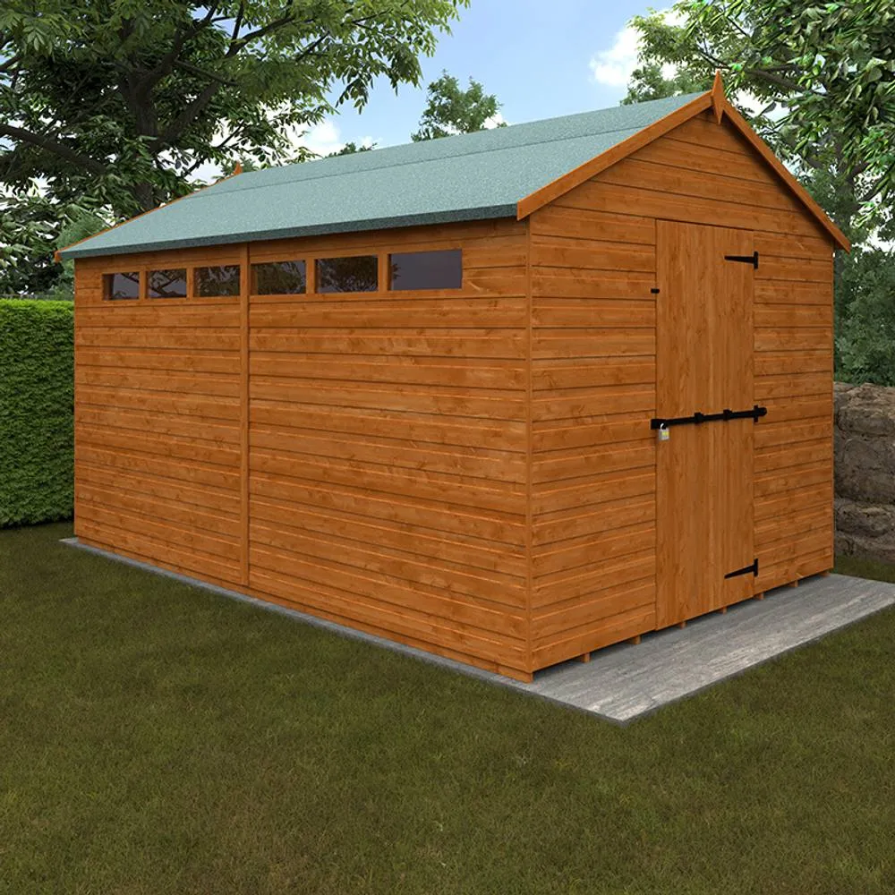 Buttercup Farm 12 x 8 Feet Security Apex 12mm Shed - Solid Wood/Softwood/Pine in Burnt Orange 2