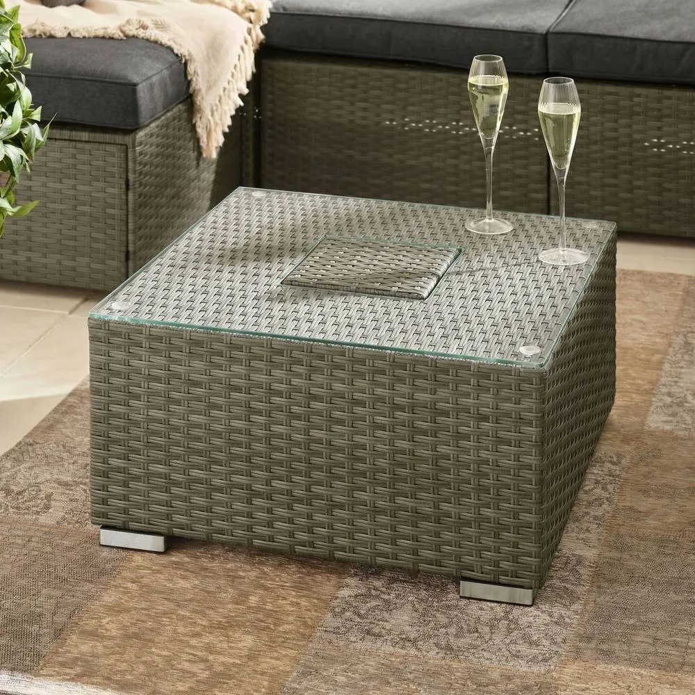 FurnitureboxUK Orlando Rattan Garden Coffee Table with Central Ice Bucket in Grey 2