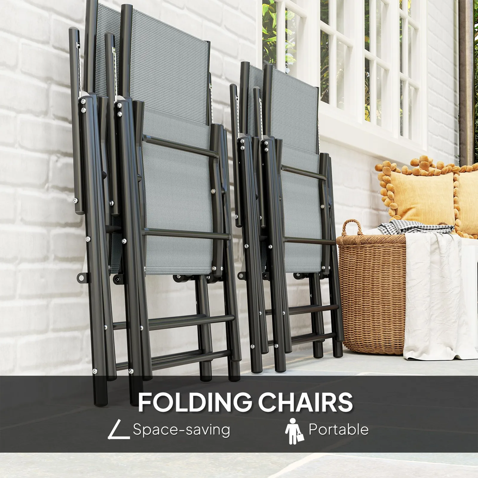 OUTSUNNY 5 PCs Garden Dining Set, Folding Chairs & Metal Top Table, Grey 4