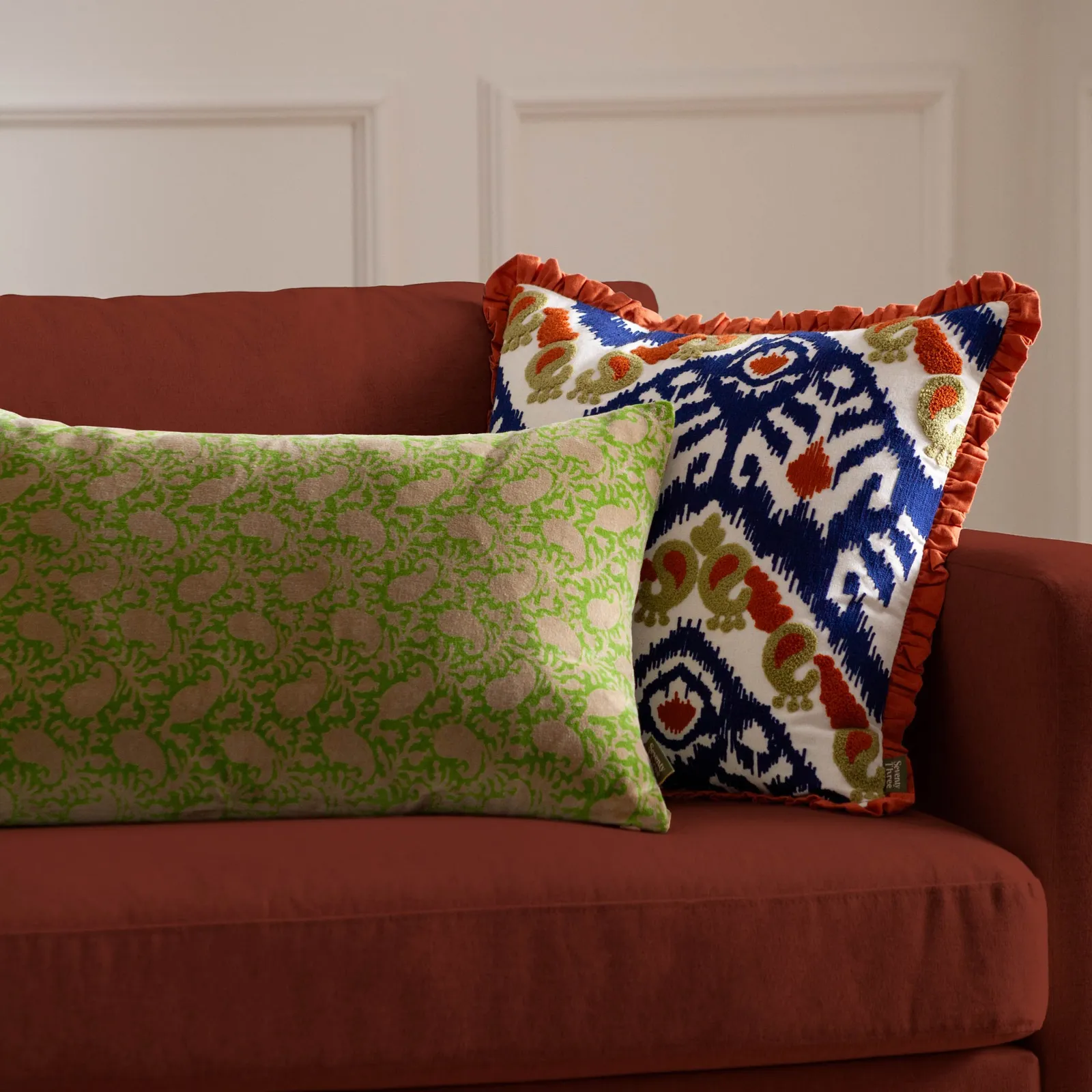 Paoletti Boteh Paisley 100% Cotton Cushion in Bright Green 5
