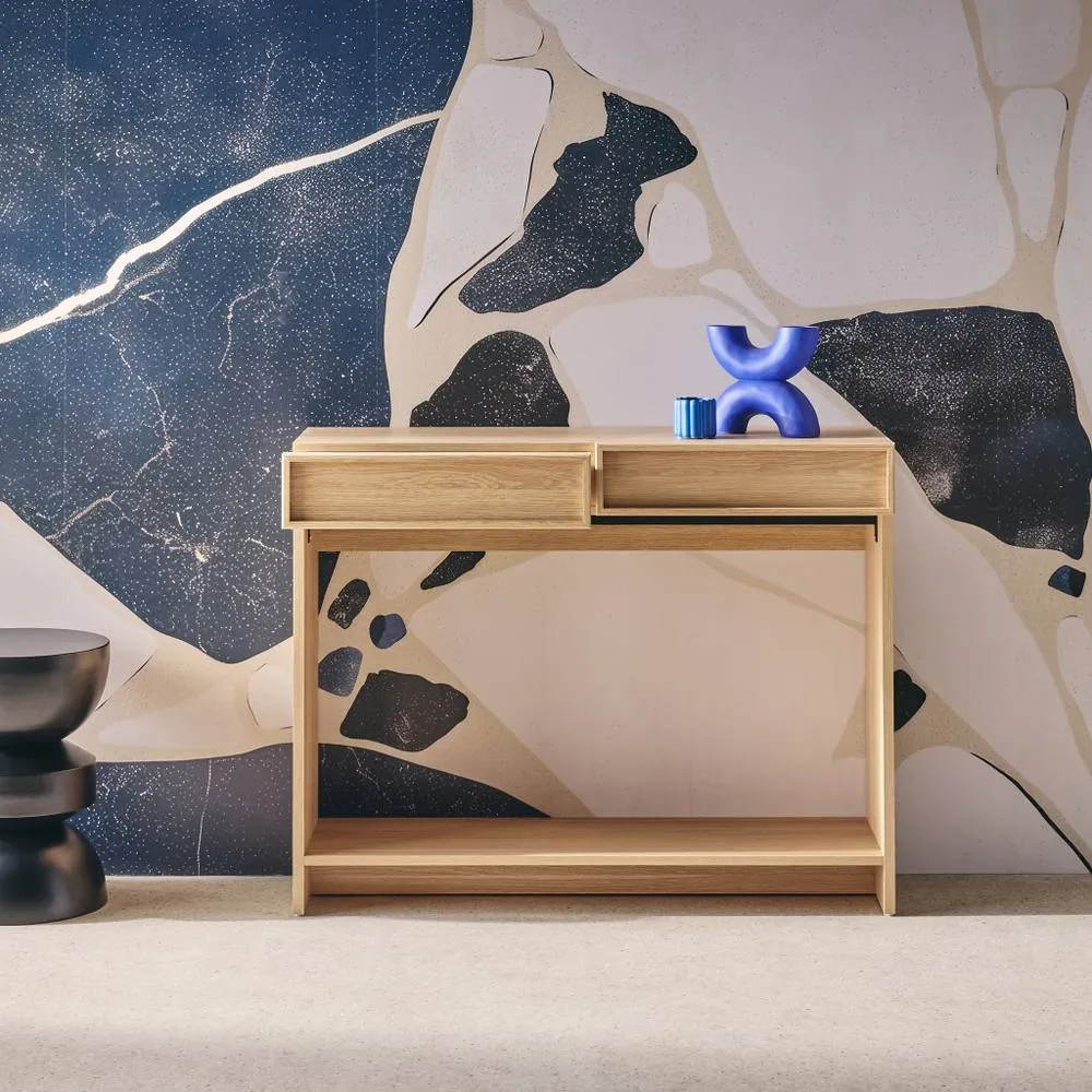 sweeek Wood effect console 2 drawers & shelf in Beige