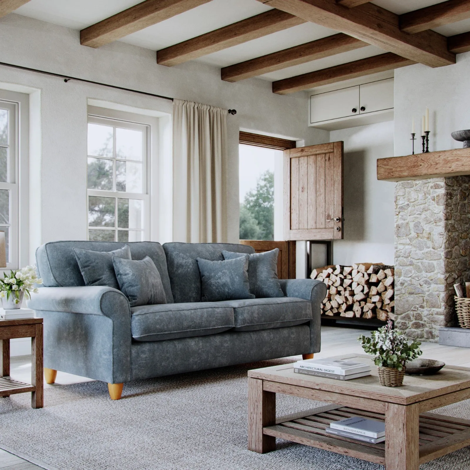 The Great Sofa Company Flora Medium Sofa Glory Steel in Dark Blue