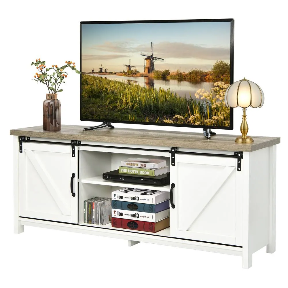 Costway Modern TV Cabinet for 60-Inch TV Wooden Media Storage Shelves Organizer Stand in White 5