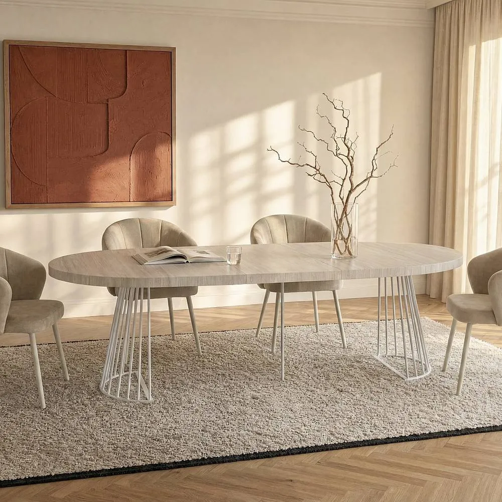 Vente-unique Extendable Dining Table - 2 To 12 People - MDF & Steel - Beige